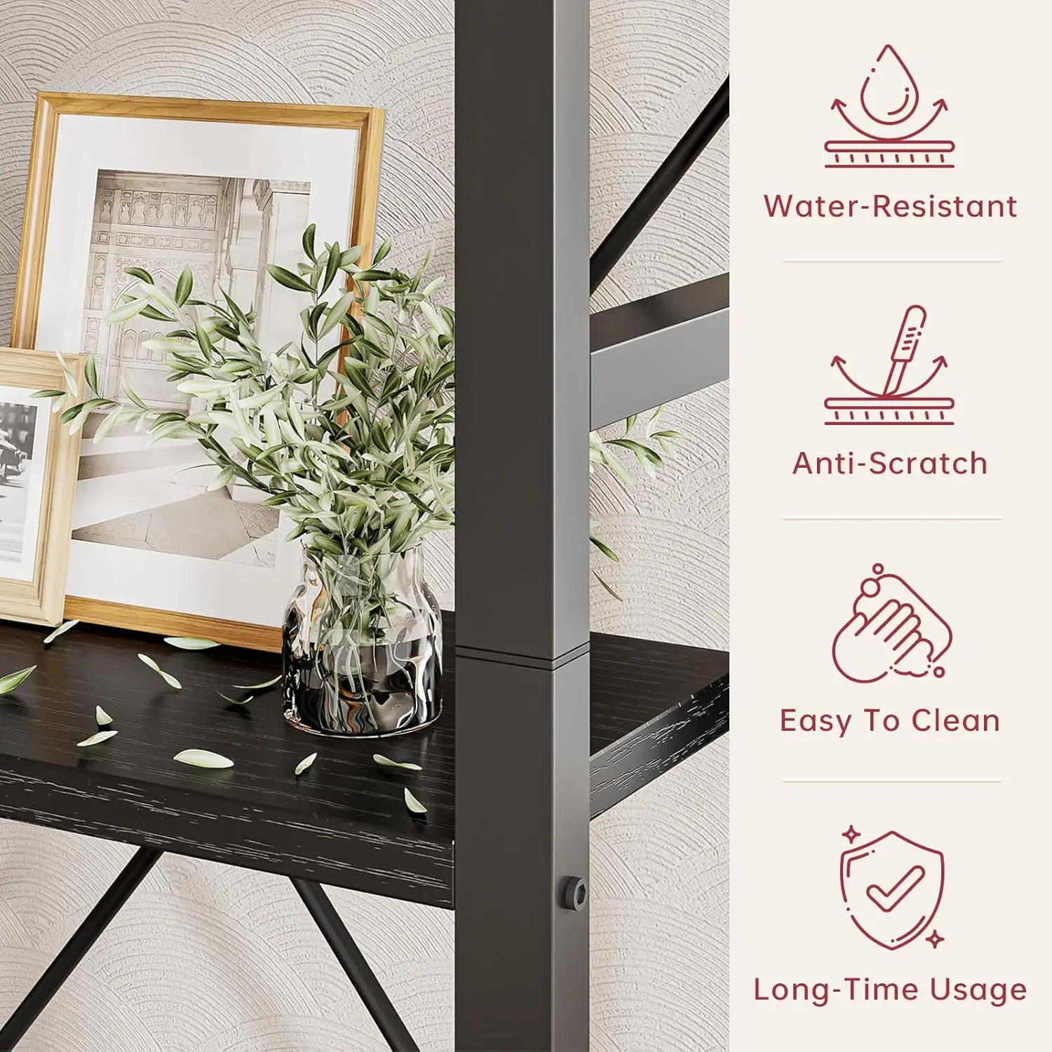 Triple Wide 5 Tier Bookshelf, Shape Changeable Bookcases, Open Display Shelves, Modern Tall Bookcase Furniture For Bedroom,