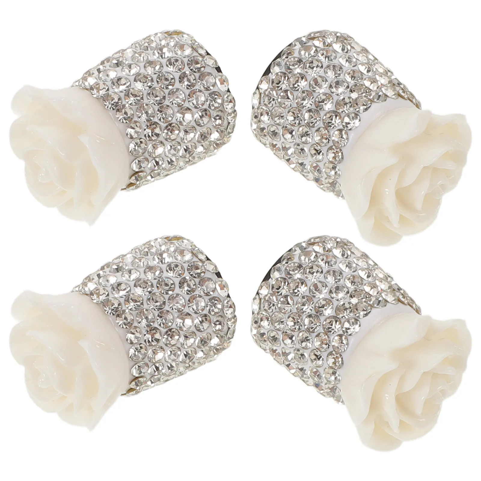 4Pcs Rhinestone Rose Flower Valve Stem Caps Bling Car Tire Valve Covers Universal Bike Motorcycle 7.5mm Hole Diameter