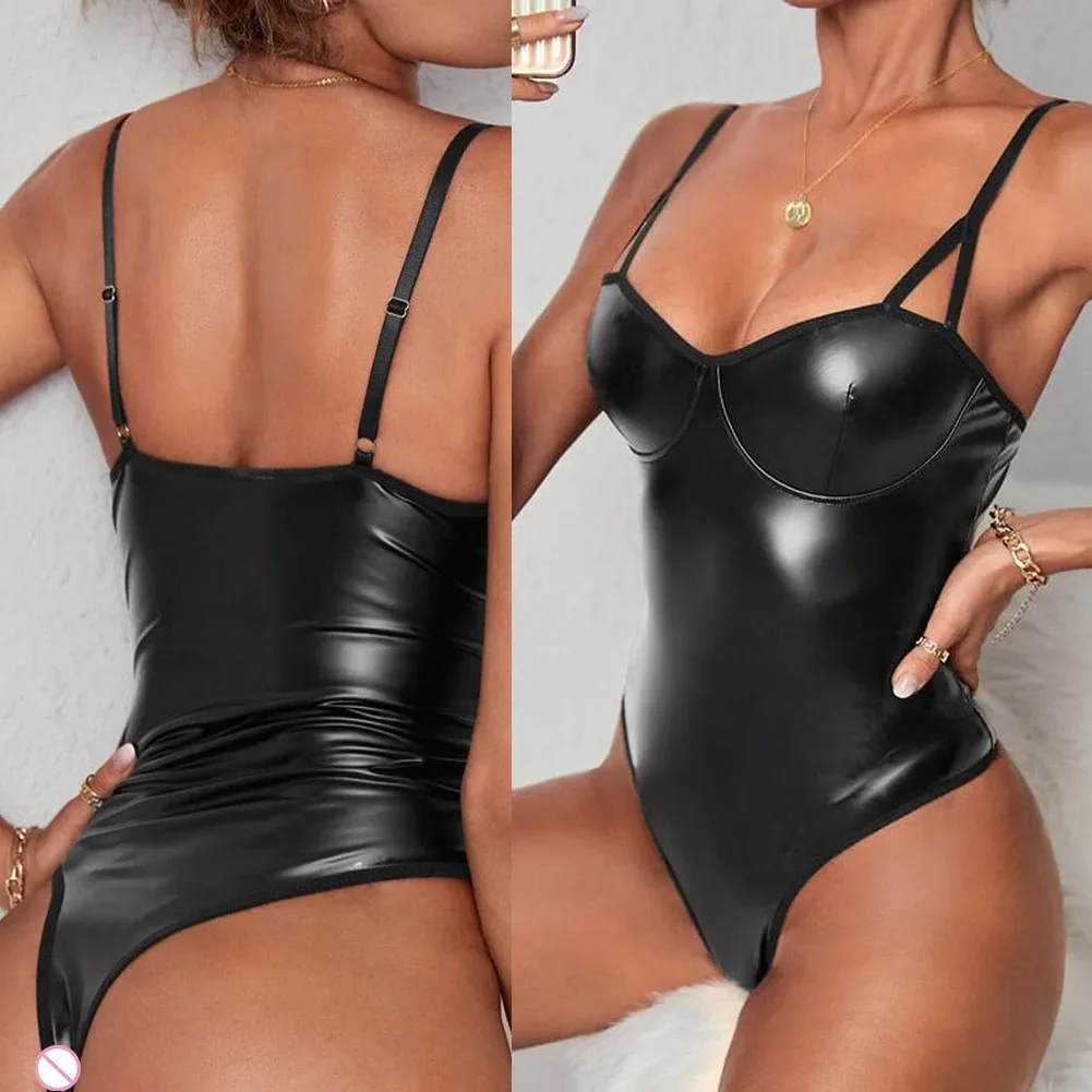 مثير الملابس الداخلية النساء بذلة براءات الاختراع والجلود عارية الذراعين الأسود الاباحية المثيرة كلوبوير الجنس ازياء المثيرة الملابس الداخلية كلوبوير