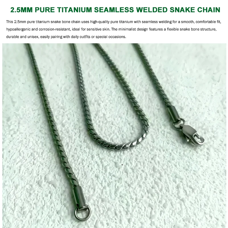 Titanium Snake Chain for Men - 2.5mm Pure Titanium Necklace S Chain Seamless Welded Unisex Jewelry EDC, Length 55-65cm