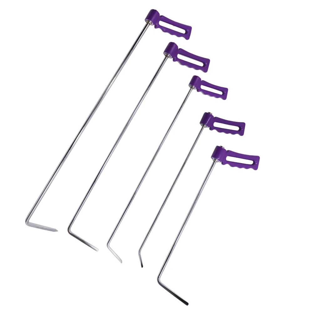 PDR Dent Repair Rods Set Purple 360° Rotating Handle Paintless Dent Removal Tools High Manganese Steel Dent Pulling Crowbars 5