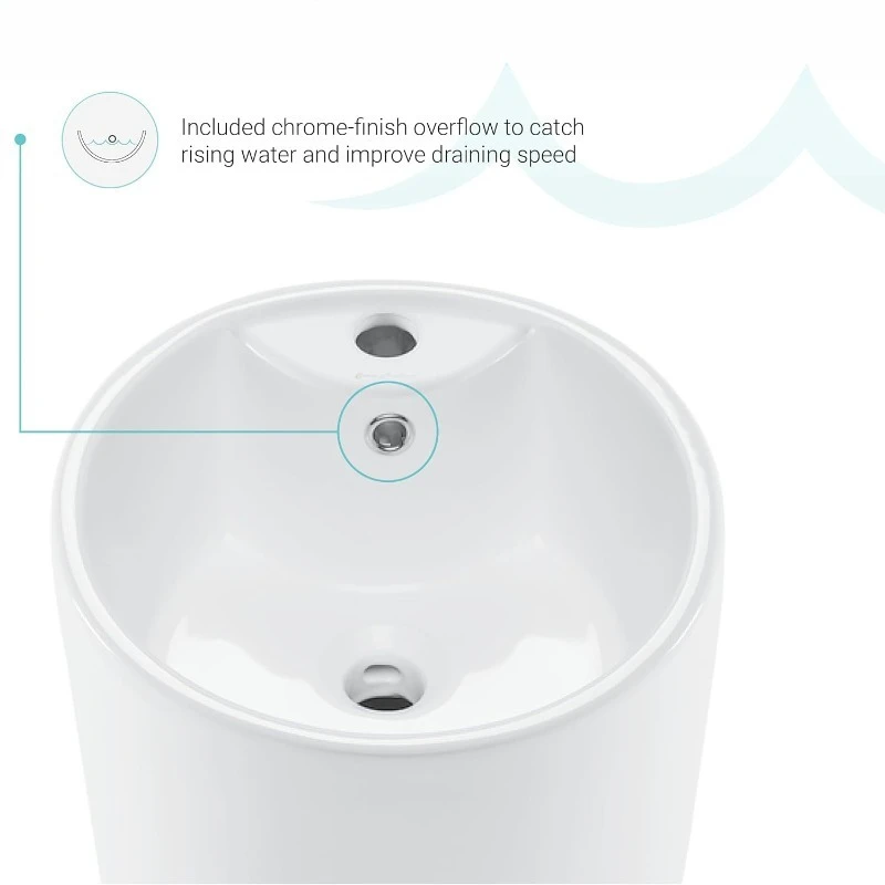 حوض بقاعدة موناكو SM-PS307 مصنوع بشكل جيد للأبد، أبيض لامع