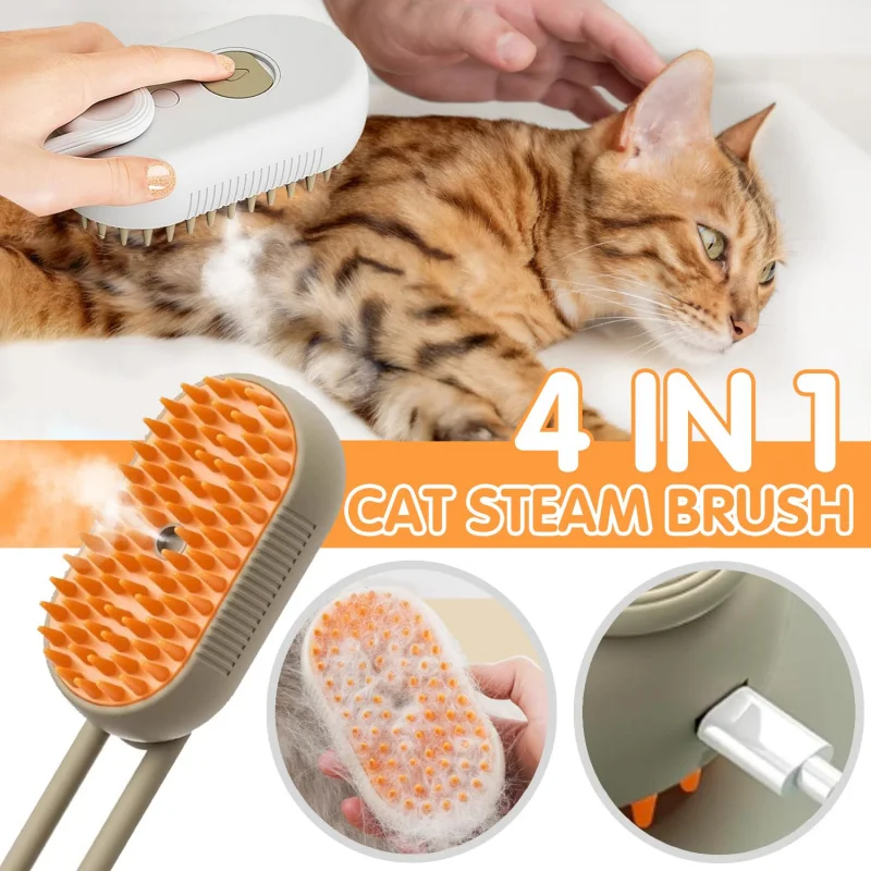 

2-in-1Cat Brush with Water Spray And Steam Massage Professional Deshedding Comb for Loose Hair Removal No-Bath Grooming Tool Kit