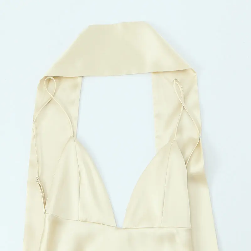 Novo Vestido Longo de Verão 2025 Moda Fena Lenço Fino Deco Seda Cetim Saia de Cintura Alta Linha A Sem Mangas Decote ...