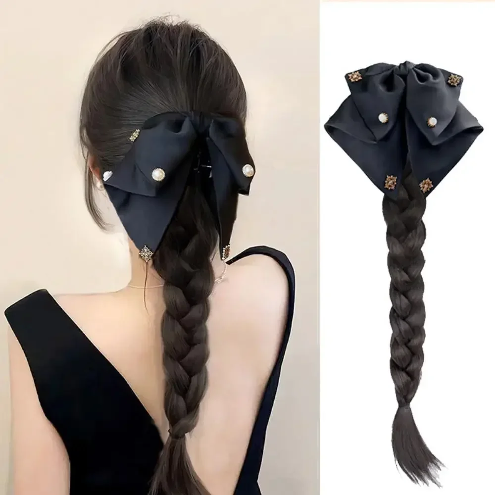 Women's Synthetic Wigs Polka dot bow headband simulation hair twist ponytail hairpin gentle with skirt hair accessories