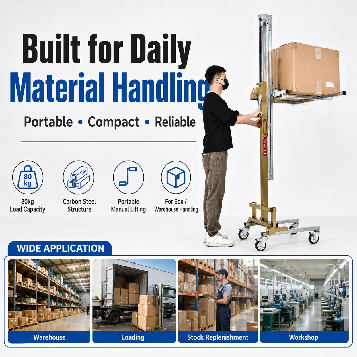 Manual Hand Stacker Lift 80kg Portable Material Lifter Mini Fork Lift 1.7m 2.0m 2.4m 2.5m