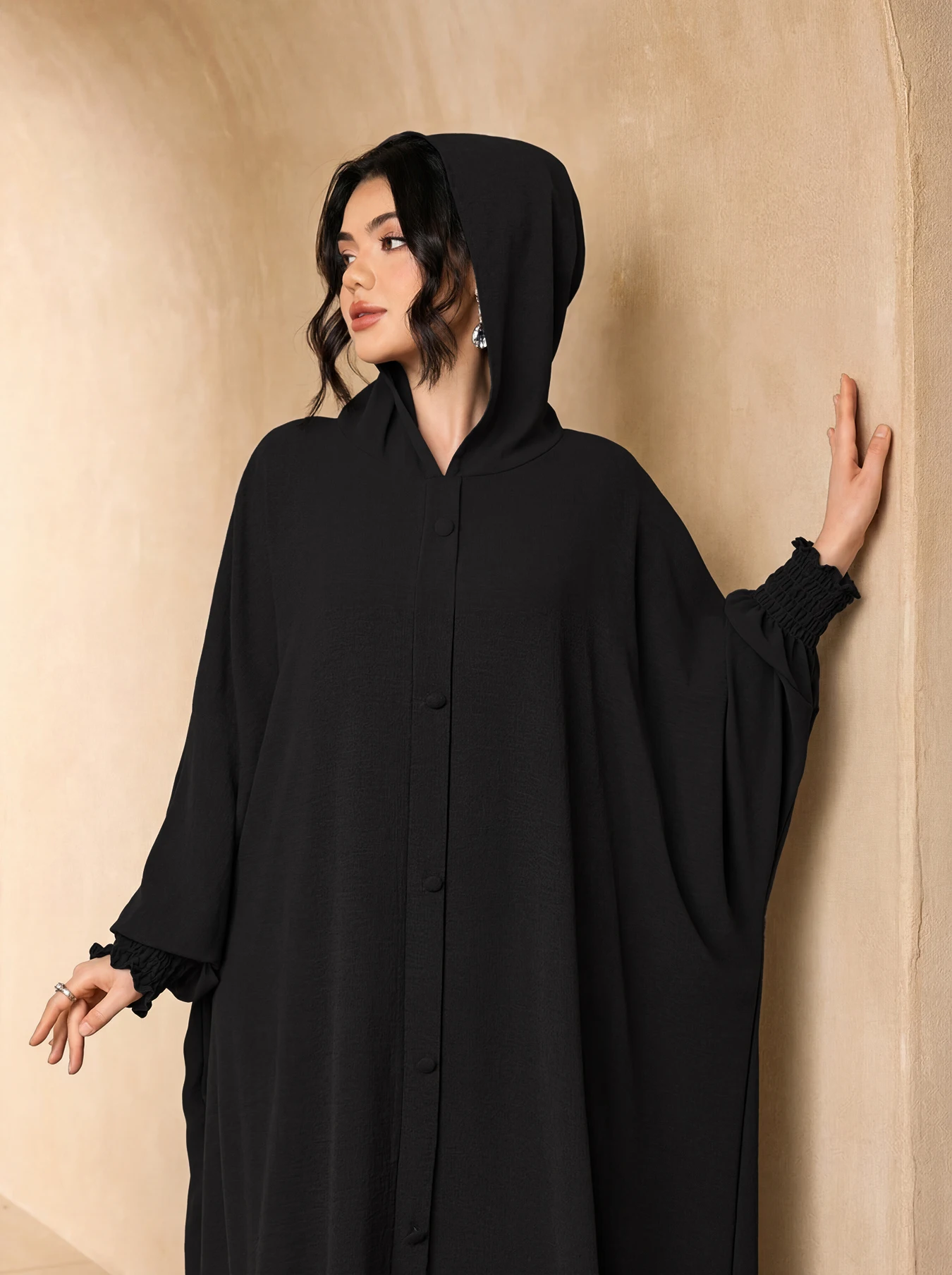 Abaya Modest Wear - Tie Flare Sleeve Pleated Waist Abaya