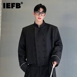 IEFB Simple Men's Blazers Solid Color Stand Collar Double Breasted New Trendy Short Male Casual Suit Jackets Niche Design 9C7526