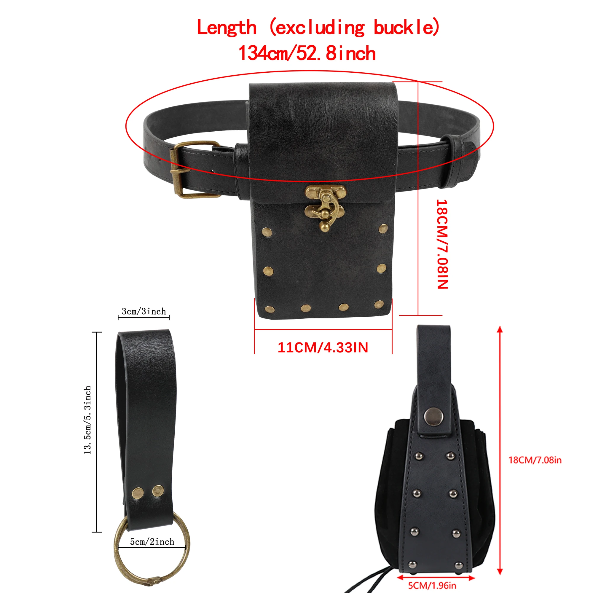 Ceinture de jeu rétro médiéval, pièce de monnaie en cuivre de la Renaissance, sac de taille, chevalier viking, clip de jupe, porte-clés, accessoire de jeu d'Halloween