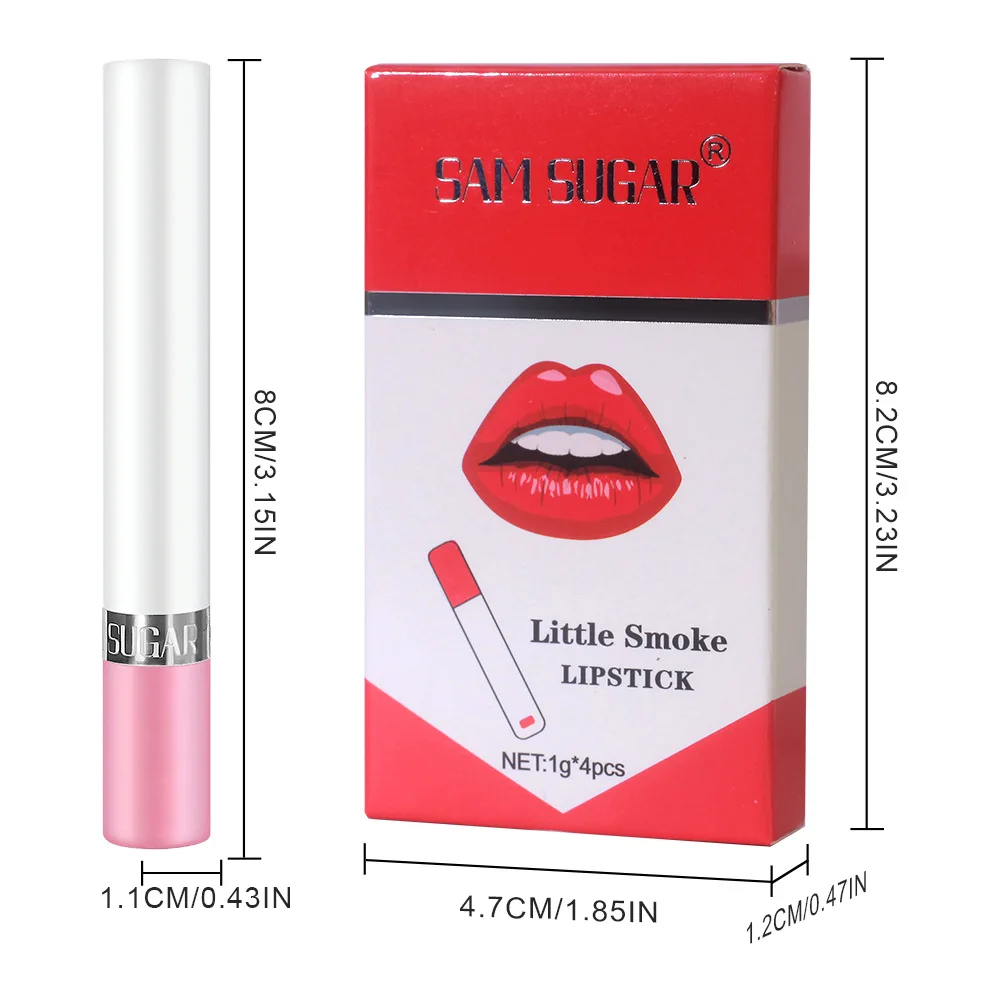 Conjunto de batom de cigarro, 4 peças, brilho pérola, longa duração, veludo fosco, altamente pigmentado, conjunto de maquiagem retrô, presente para mulheres