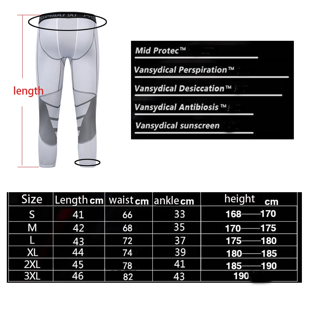 Compression Legging Basketball Mens 3/4 Tights Male Joggings Elastic Workout Shorts Sports Wear Exercise Pants Man Spandex Gym