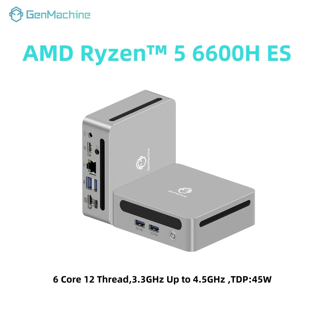 GenMachine AMD Ryzen 5 6600H ES 4.5GHz 45W Mini PC Windows 11 DDR5 16G 6400Mhz WIFI6 Mini PC Gamer Komputer Gaming DIY