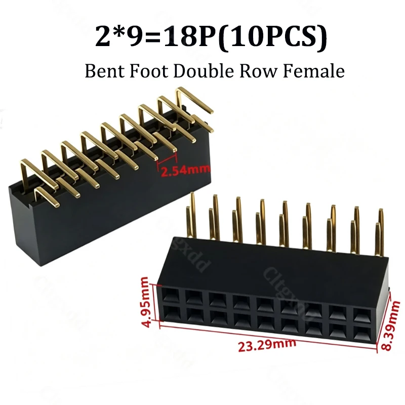10 Stück 90-Grad-Winkelstecker, zweireihig, Buchsenleiste, 2,54 mm Rastermaß, PCB-Buchsenstecker, 2×3, 2×4, 2×5, 2×6, 2×7, 2×8, 2×20, 2×40 Pins – Detail 19
