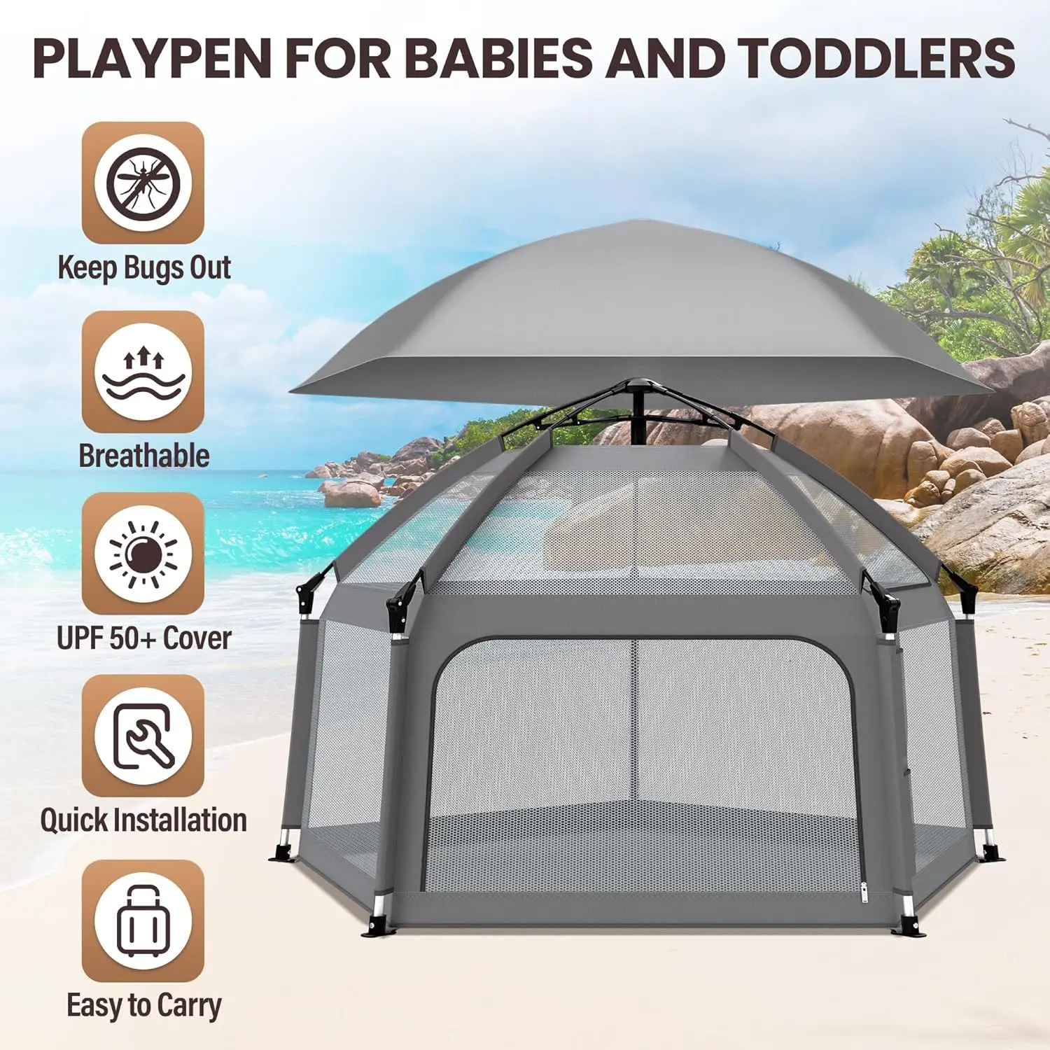 Babybox met zelfopblazende speelmat en reistas, draagbare buitenbox voor baby's en peuters, opvouwbare pop-up speelbox