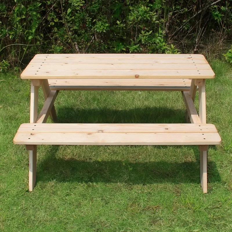 Banc d'extérieur en bois pour enfants, table à manger, robuste et durable, peut s'asseoir jusqu'à 4 enfants, 37x10.8x4.9 po, marron