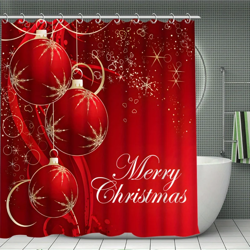 1Pc/4Pcs Christmas Red Christmas Ball, Multi-Color Background Pattern Shower Curtain, Modern Personality Bathroom Decoration, Wa