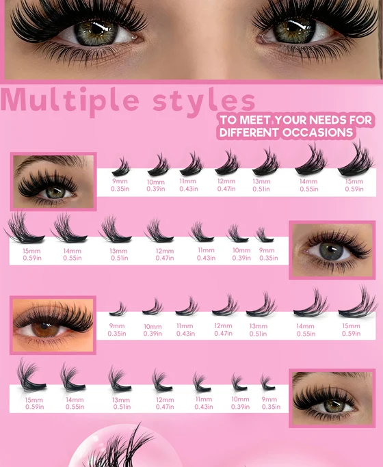10 Reihen, 200 Cluster mit 3D-Wimpern, Make-up-Wimpern, natürliche und flauschige Wimpern, persönliche, leicht zu entblättende Wimpern, 9–15 mm – Detail 3
