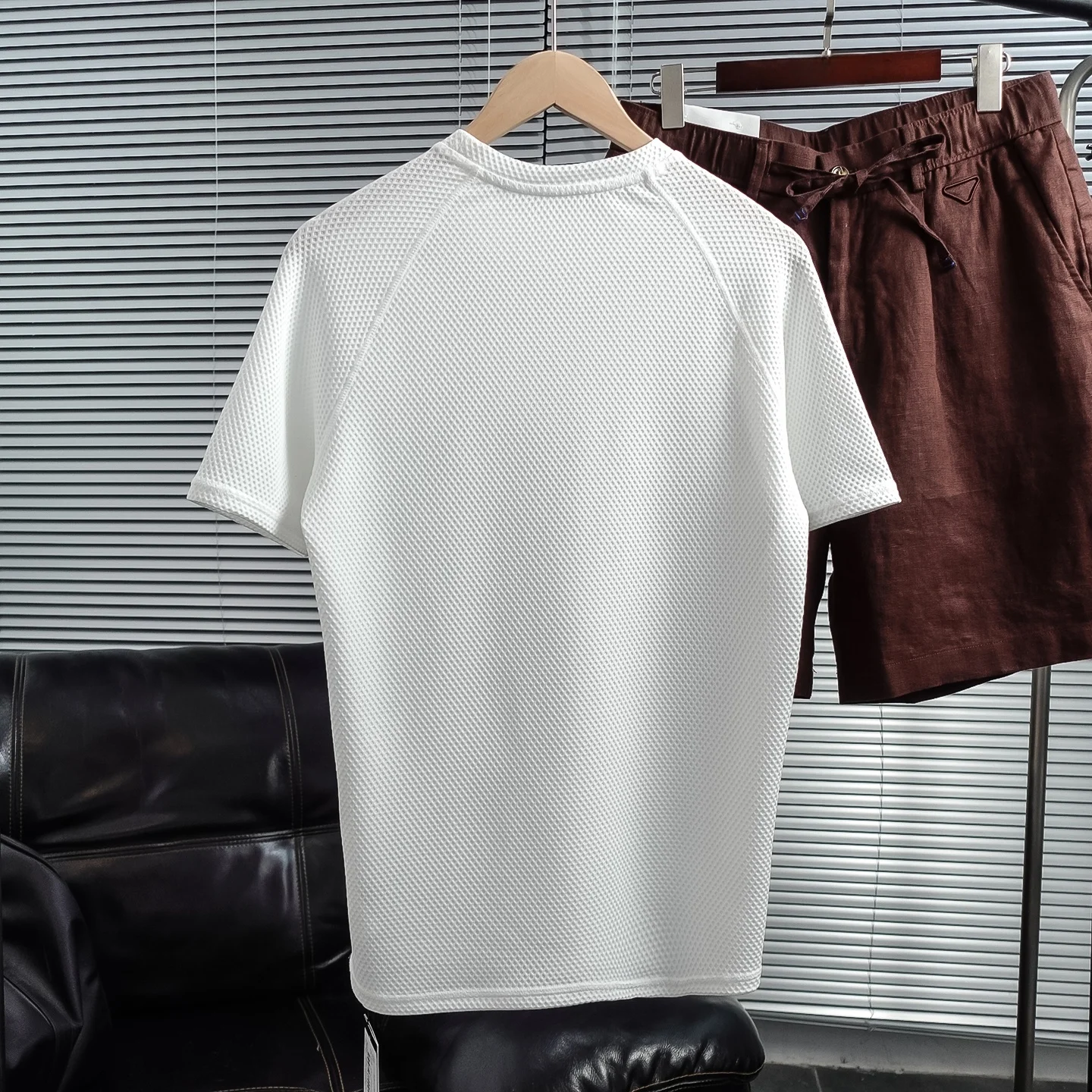3D Honeycomb Structure Texture Fabric Short Sleeve T-Shirt Men's Fitness Summer Sports Breathable Polyester Fiber round Neck