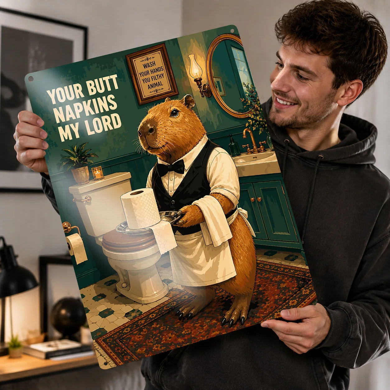 Retro Gaming Wallpaper - Papier toilette Capybara Butler, affiche à