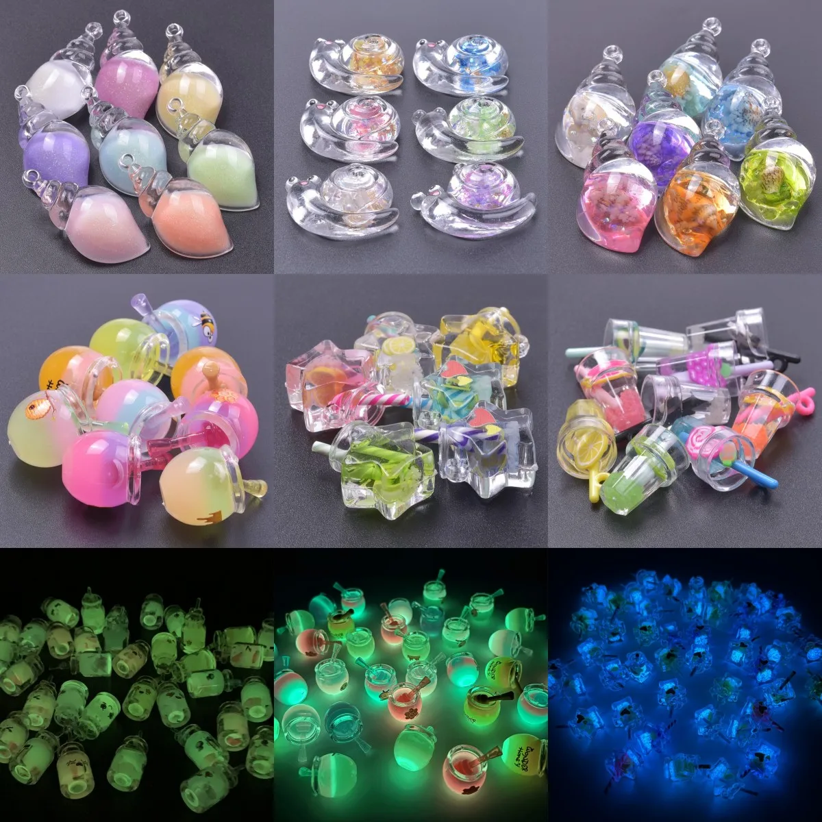 10pcs New 9 Style Noctilucent Resin Charms DIY Findings Luminous 3D Phone Keychain Earrings Bracelets Pendant For Jewelry Making