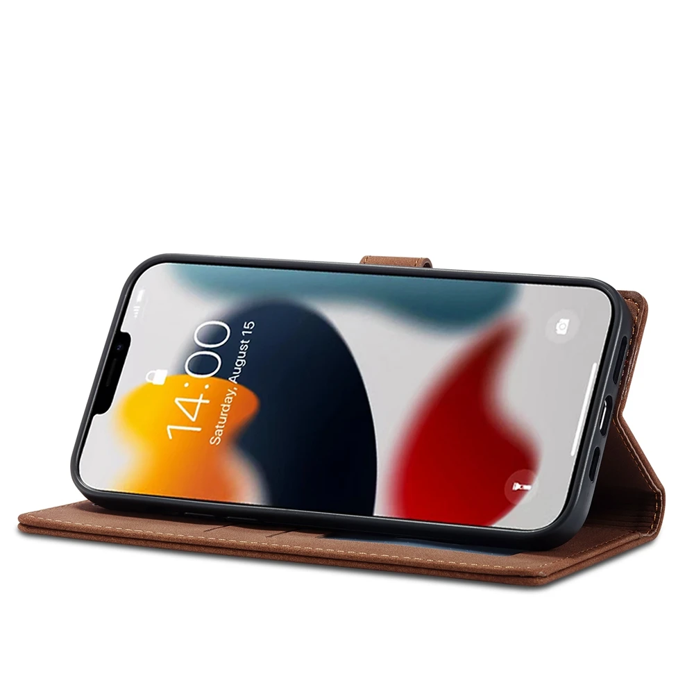حافظة جلدية مغناطيسية بلون سادة لهاتف آيفون 16 15 14 13 12 Mini 11 Pro Max XR X XS Max 6 6s 7 8 Plus محفظة بفتحات للبطاقات