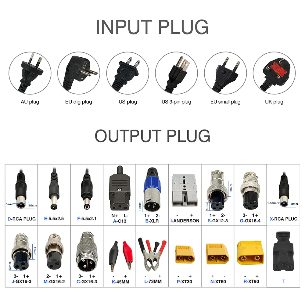 YZPOWER 42V 10A 10S cargador de batería de litio para carga rápida con pantalla con enchufe de salida con ventiladores de refrigeración