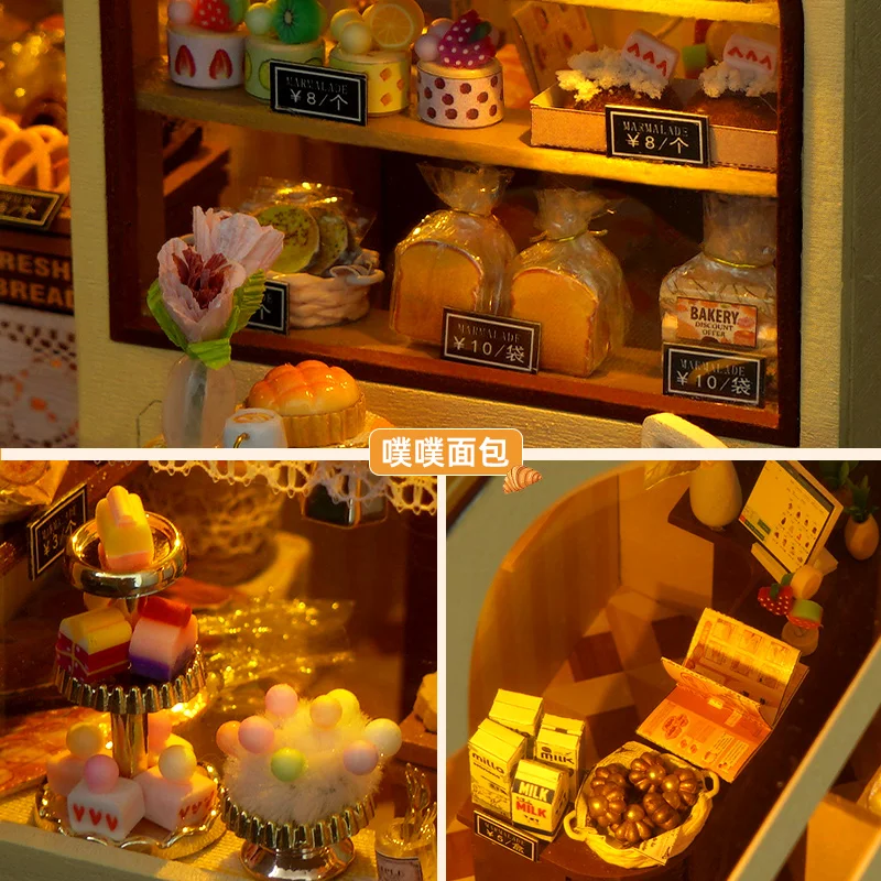 Kits de construction miniatures en bois, bricolage, boulangerie, Cottage, maisons de poupées avec meubles, lumières, Puzzle 3D, maisons de poupée, cadeaux pour amis