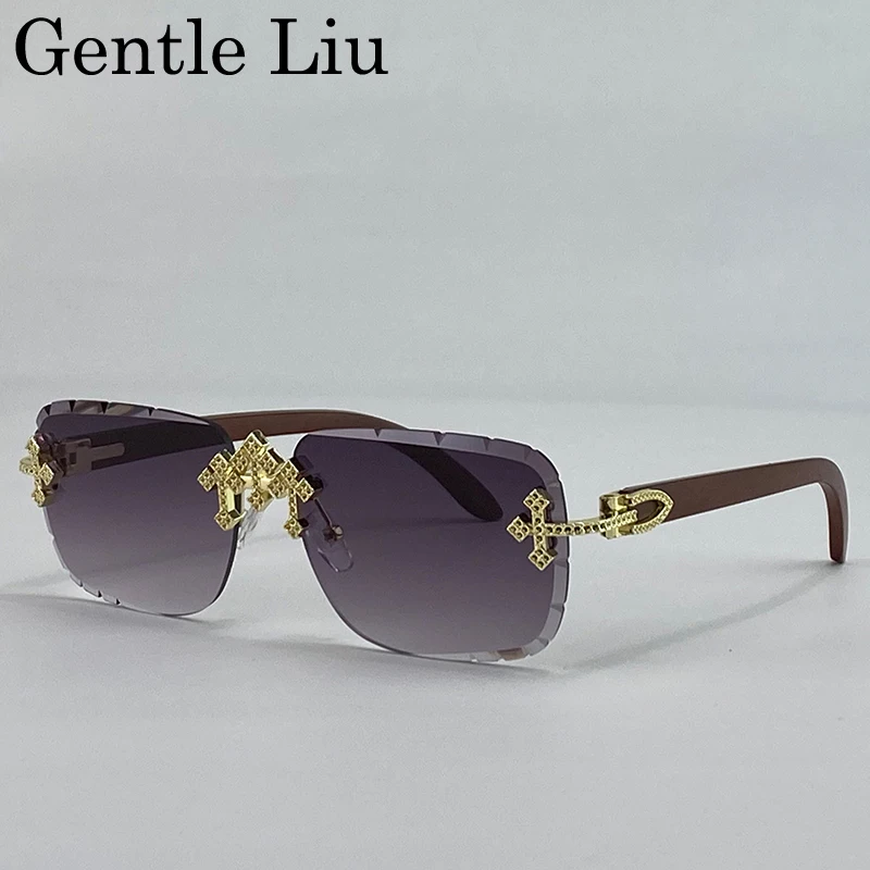 Vintage Square Rimless Sunglasses Men Big 2025 Luxury Brand Fashion Cut Edge Frameless Sun Glasses for Male Punk Eyewear Shades