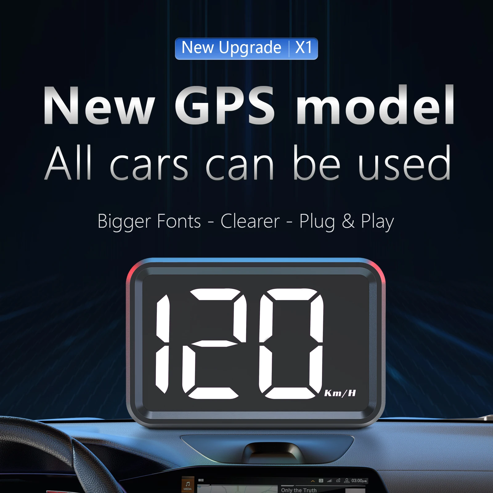 X1 GPS For HUD Speedometer KMH Speedometer For All Cars Head Up Display White/Green Light Big Font Plug and Play Auto Electronic image 5