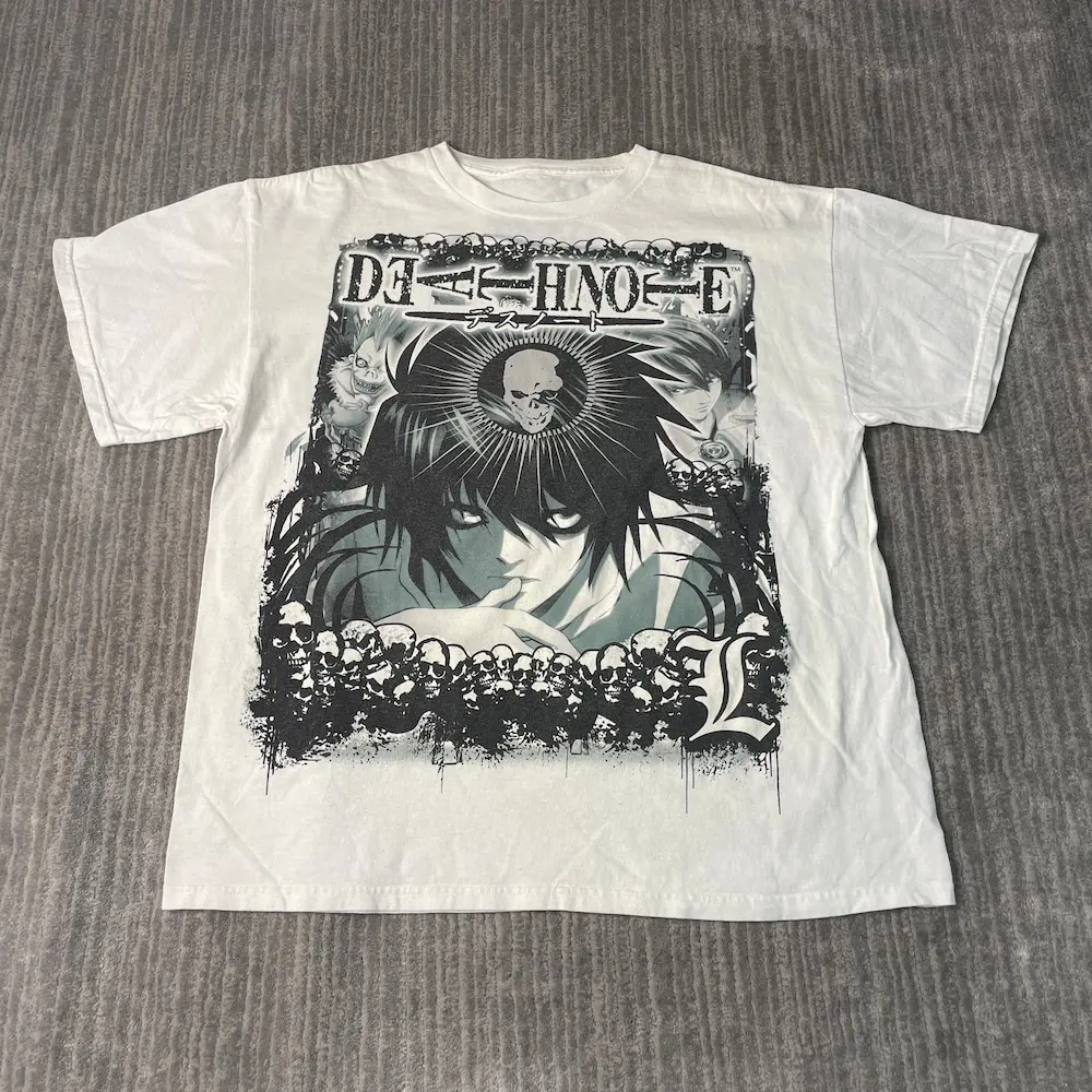 Vintage 2000S Death Note Anime Comic Cartoon Basic Essential Streetwear Y2K Aesthetic White T Shirt Large Mens