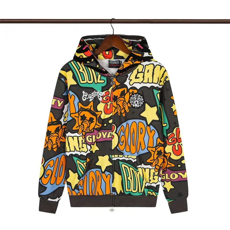 GLO GANG European and American street high-quality zipper style pure cotton fashionable hoodie men's style