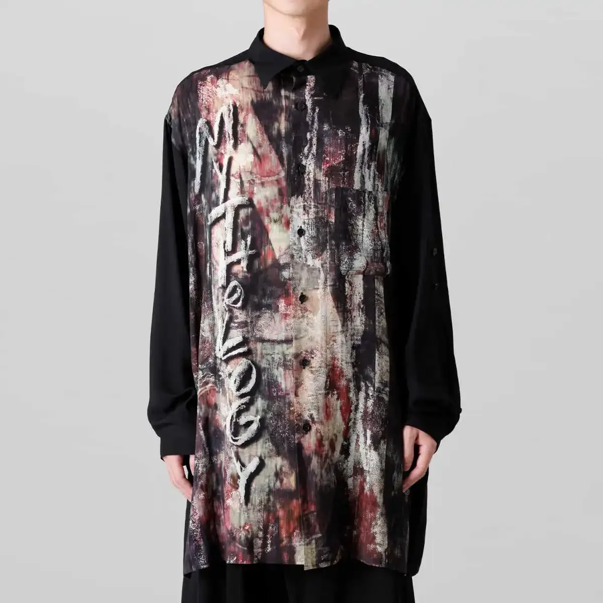 

YOJI OOAK оригинальный дизайн, дизайн из искусственного шелка, впечатляющий принт, абстрактный узор, мифология, мифическая рубашка