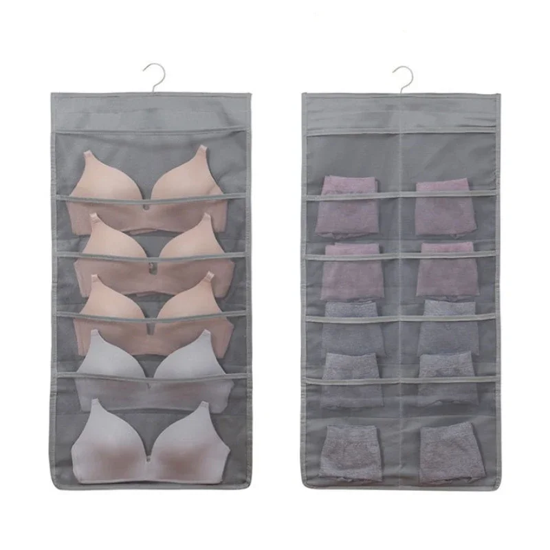 

Bra Storage hanging bag with Metal Hanger Closet Organizer Dual Sided Wardrobe Mesh Pockets Hanging Bag for Bra Underwear