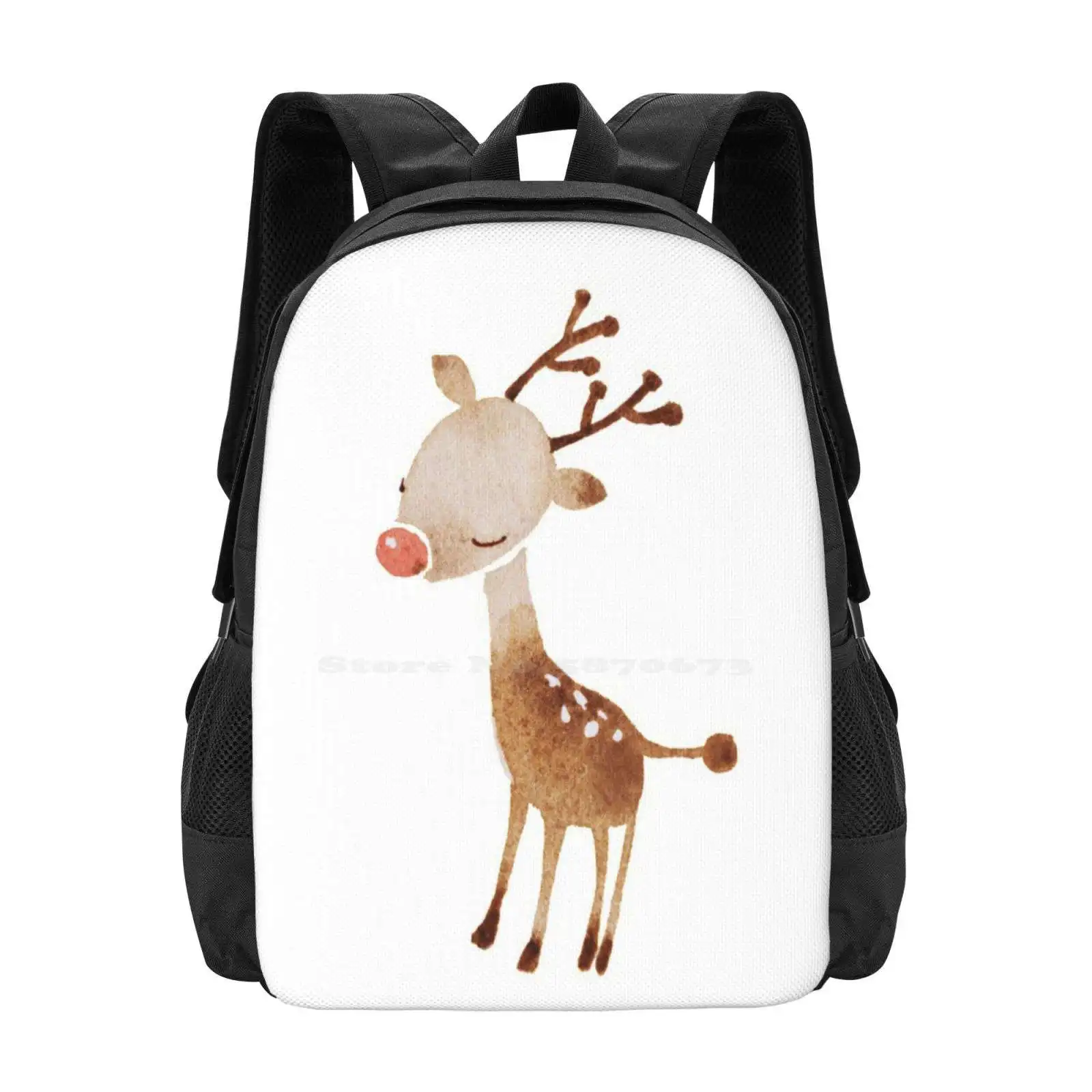 Rudolf The Reindeer 3D Print Design Backpack Student Bag Love Cute Animal Reindeer Christmas Happy Rudolph Rudolf