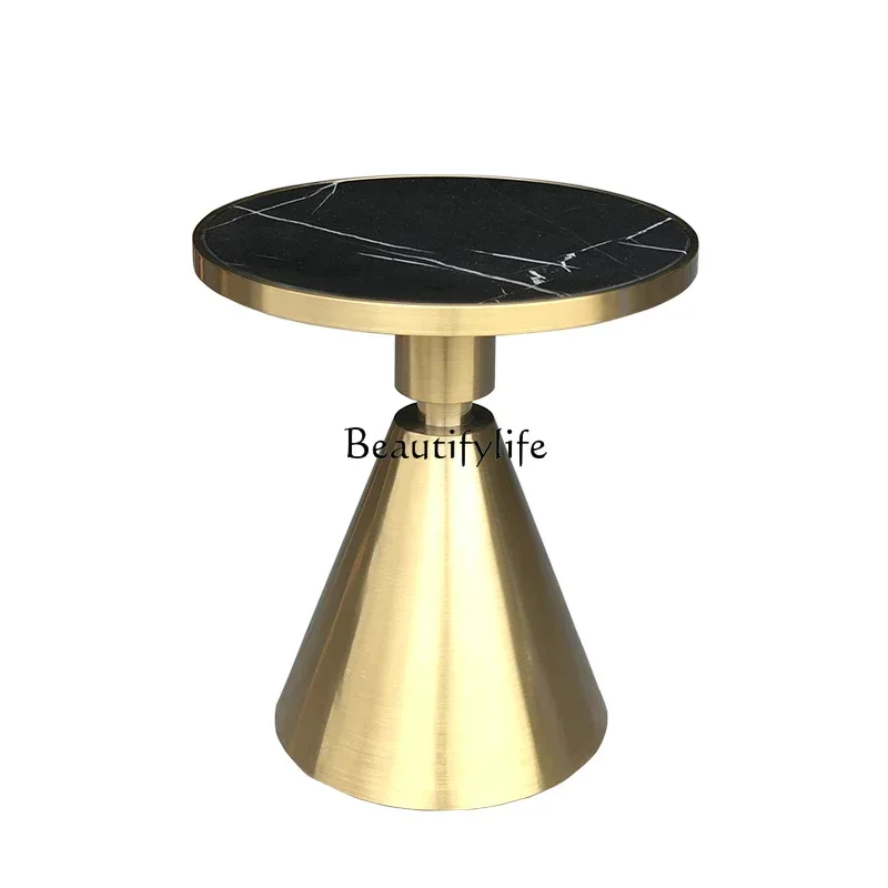 

Nordic stainless steel edge table light luxury marble mobile simple modern small coffee table leisure small round table