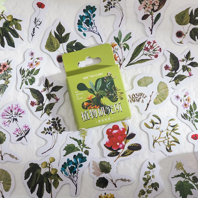46Pieces Mini Box stickers Flowers Plants Fresh literary Kids Toy handaccount Cute diary seal Scrapbooking Decorative Gift 4CM