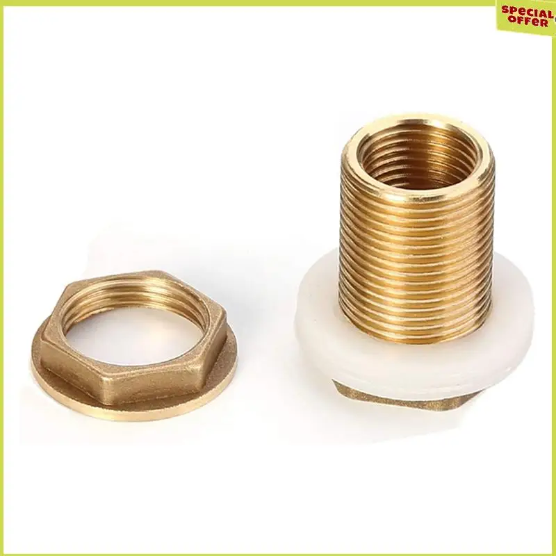 

A34R Solid Brass Bulkhead Fitting,15Set 1/2In Female 3/4In Male Solid Brass Water Tank Connector Threaded With Silicone Rings