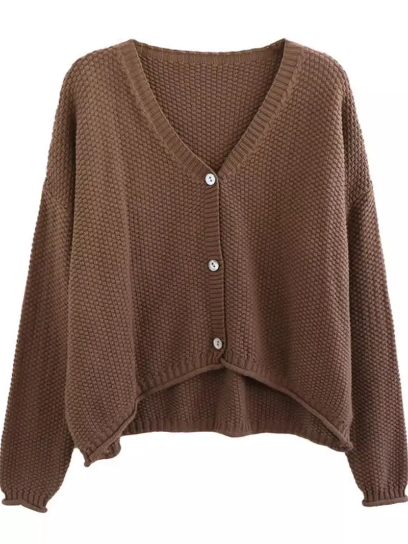 2024 primavera autunno arte retrò nuovo Cardigan lavorato a maglia di lana tinta unita donna sciolto sottile Versatile cappotto con scollo a v maglione Top k1066