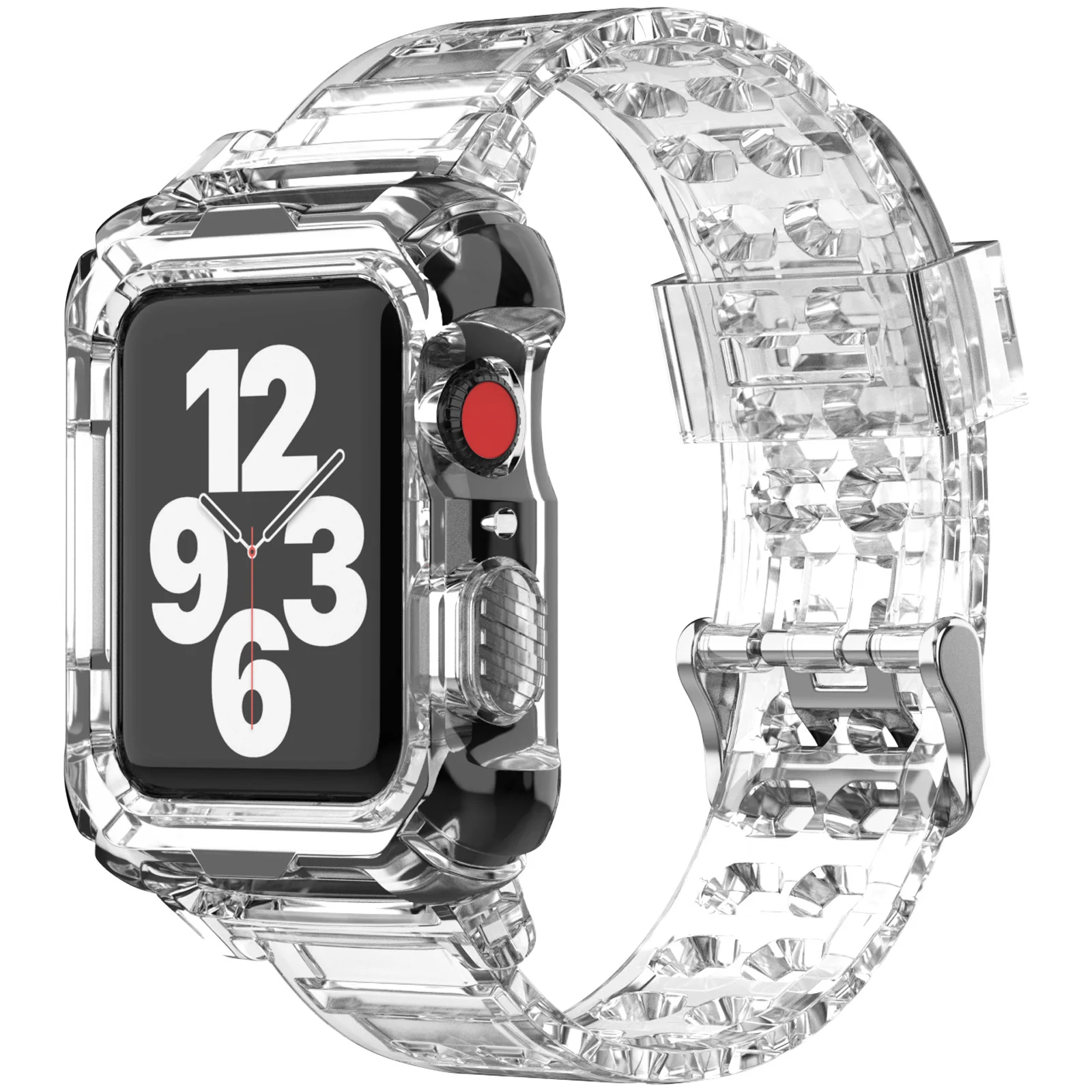 Apple Watch用の透明な保護ケースとストラップ,スポーツシリコンブレスレット,保護バンパー,iwatch 8, 7,se,6,44mm, 45mm, 42mm, 41mm 40mm、38mm