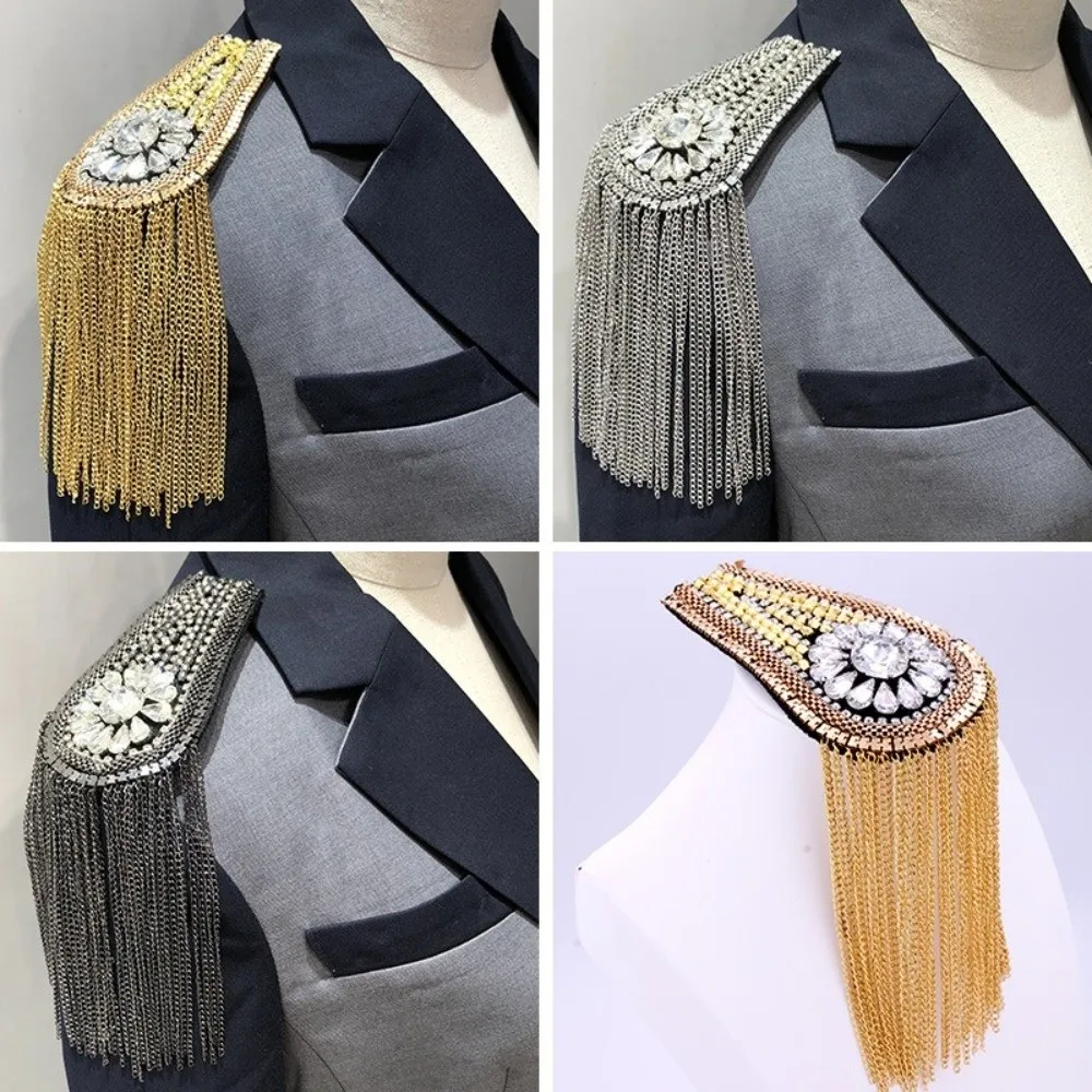 Classical Epaulet Tassel Chain Shoulder Board Punk Alloy Fringe Shoulder Mark Brooch Pin Epaulette Cosplay