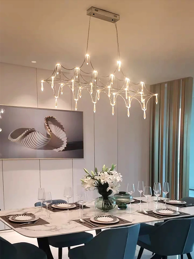 Modern Nordic Art Deco Line Chandelier Crystal Ceiling Pendant Lighting Fixture 2024 New Trend Hanging Lamps LED Living Room image 2