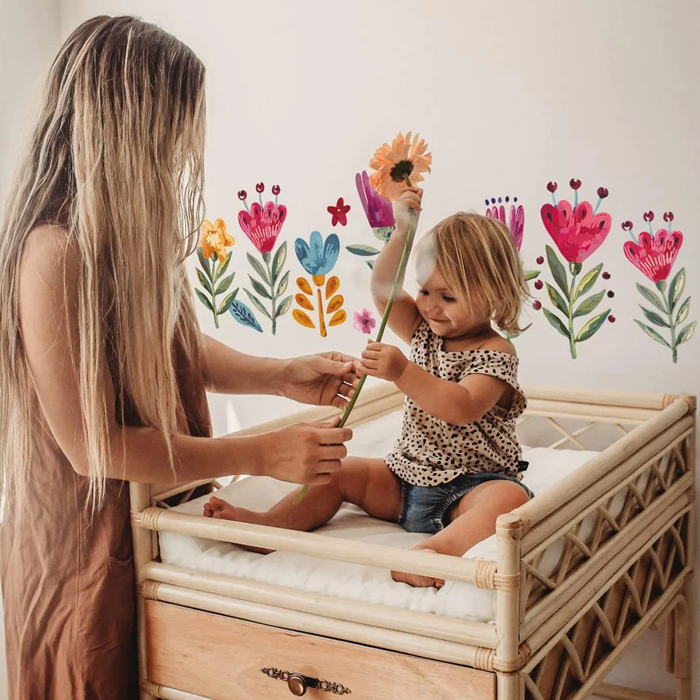 Baby Nursery Plants - Aquarell Blumen Wandaufkleber Baby Kinderzimmer Kinderzimmer