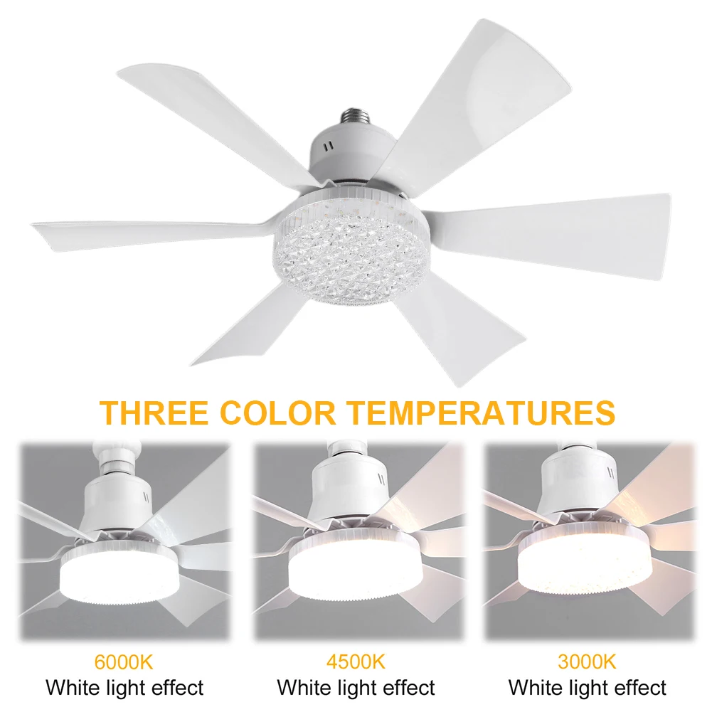 พัดลมเพดานพร้อมไฟพัดลมหลอดไฟ 3 สีจับเวลาพัดลมไร้สายปรับความเร็วลมซ็อกเก็ตพัดลมสําหรับห้องรับประทานอาหาร
