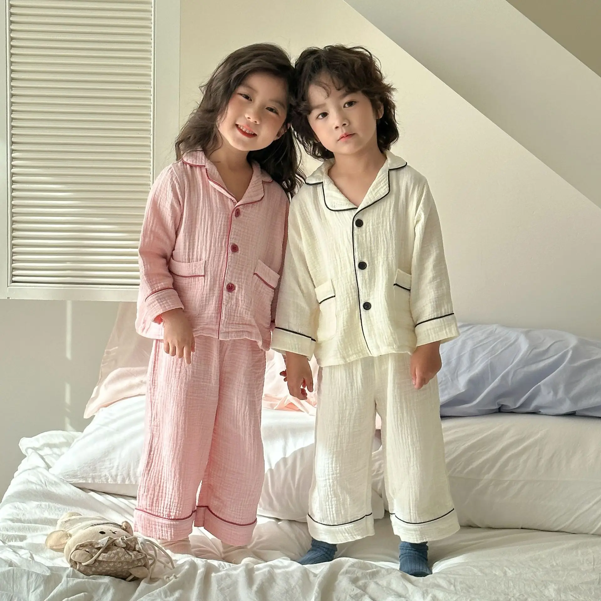 2PCS Children Pajamas Set 2025 New Spring Autumn Girls Long Sleeved Sleepwear Suit Boy Cotton Loungewear 1-8y Baby Kids Homewear