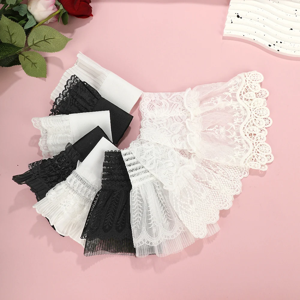 DIY Detachable Cuffs Cuff Extension Embroidery Lace Daisy Fake Sleeves Elastic Wild Wrist Pleated Organ Lolita Fake Sleeves