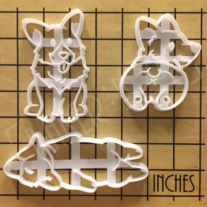 set Cookie Cutters Mold Corgi Dog Shaped DIY Biscuit Baking Tool Cute Animal Cookie Stamp For Kids Kitchenware Bakeware