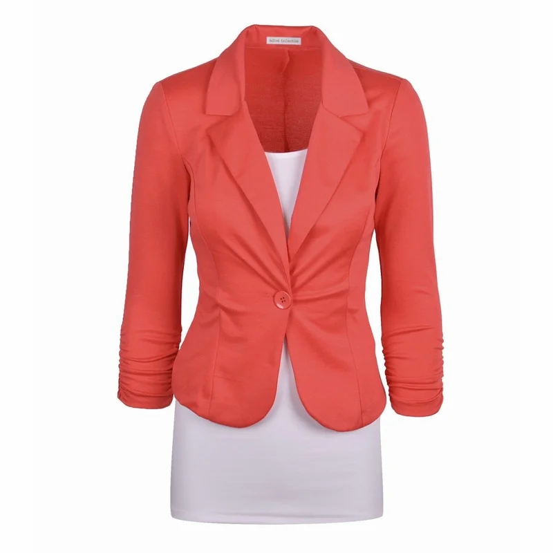 Mulheres Vermelho Único Botão Fino Curto Blazer Cores Sólidas Oversized Ternos de Manga Longa Senhora Do Escritório 2023 Nova Moda Trabalho Desgaste