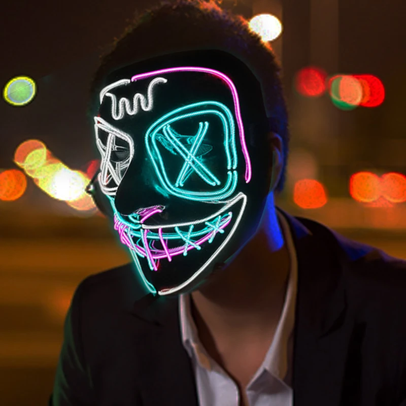 Halloween Neon Led Purge Mask Carnival  Party Masks Light Luminous In The Dark Funny Cosplay Costume festival Kids gifts Toys