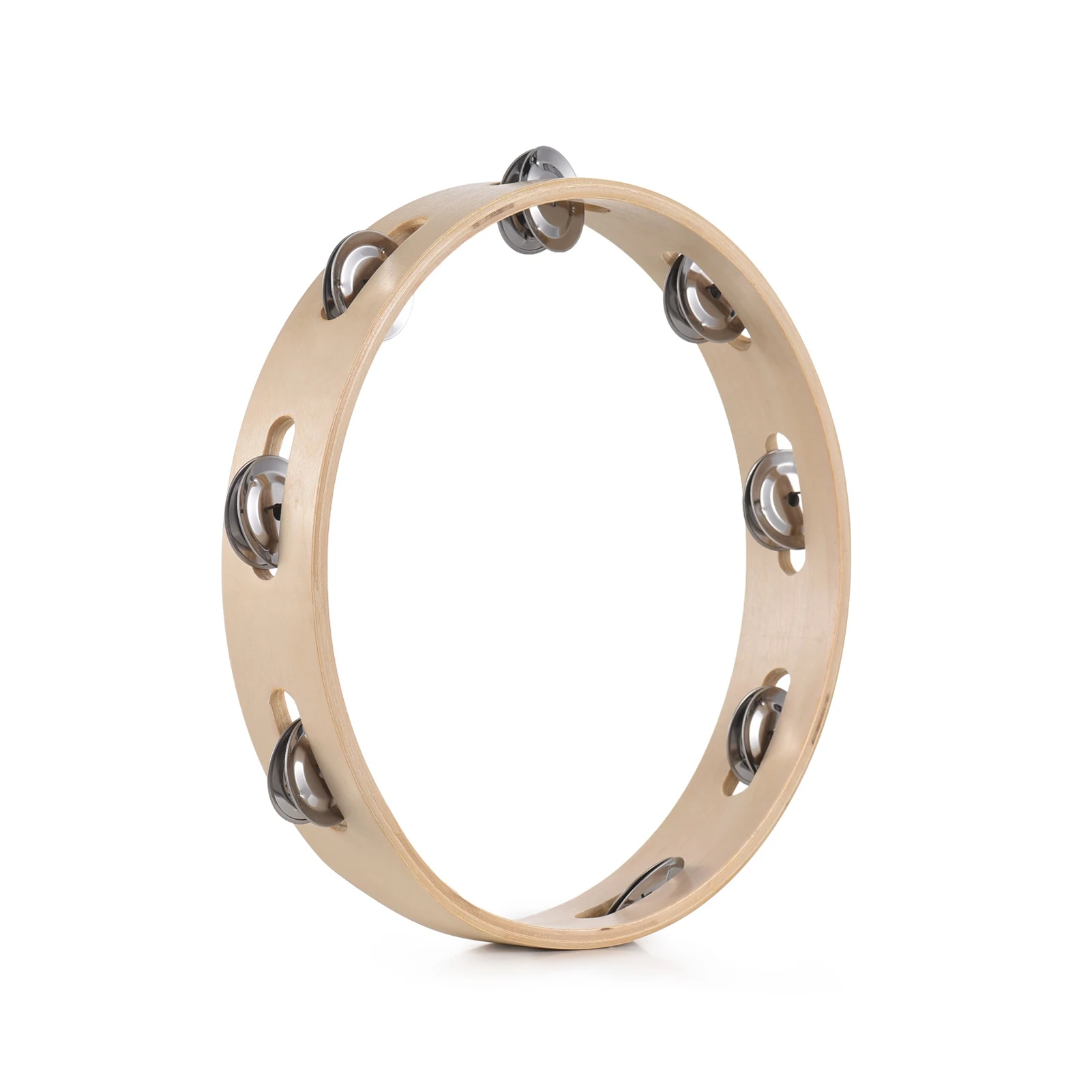 8 Inch Tambourine for Adults Pleasant Jingle Sound Hand Cranked Bell Rings Wooden Natural Color Metal Bell Sound Percussion