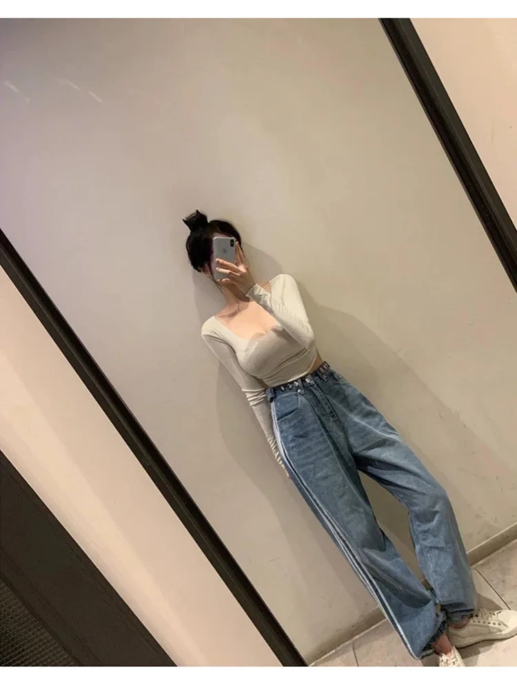 Koreanisches Sommer-T-Shirt für Damen, schmal geschnitten, mit Rundhalsausschnitt, einfarbig, lässig, schlicht, sexy, durchsichtig, kurzärmelig, Oberteil für Frauen – Detail 9